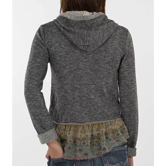 Gray Zip Hoodie With Lace & Floral Trim S - Picture 4 of 4